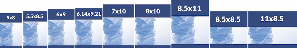 Full-Color Publishing Package trim sizes are (5x8, 5.5x8.5, 6x9, 6.14x9.21, 7x10, 8x10, 8.5x11, 8.5x8.5 square, and 11x8.5 landscape).